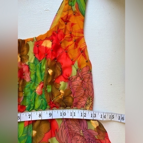 Vintage 60’s/70’s Bright Floral poly‎ crepe chiffon Maxi with Mock Smocking - Picture 8 of 11